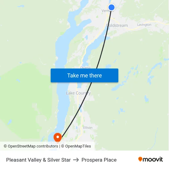 Pleasant Valley & Silver Star to Prospera Place map