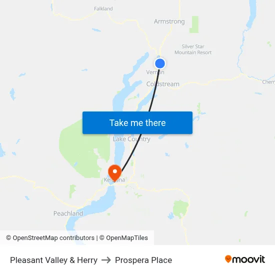 Pleasant Valley & Herry to Prospera Place map