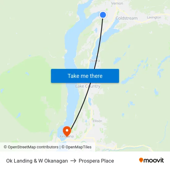 Ok Landing & W Okanagan to Prospera Place map