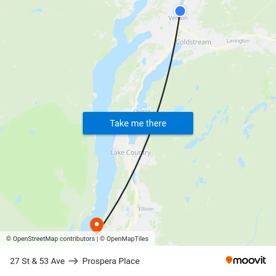 27 St & 53 Ave to Prospera Place map