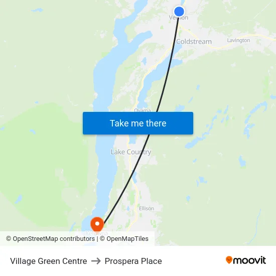 Village Green Centre to Prospera Place map