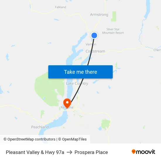 Pleasant Valley & Hwy 97a to Prospera Place map