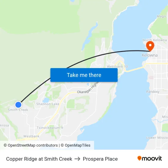 Copper Ridge at Smith Creek to Prospera Place map