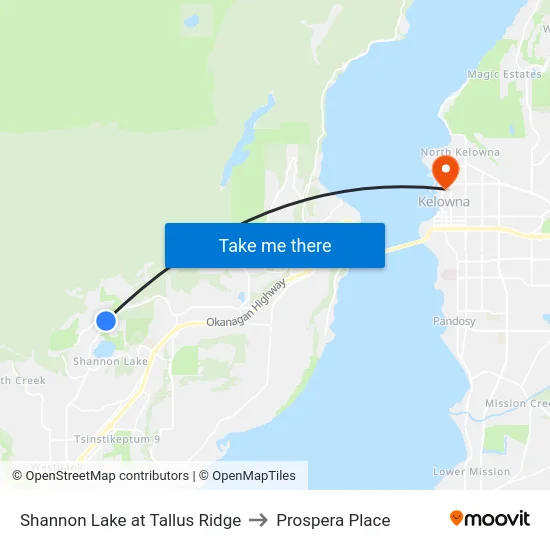 Shannon Lake at Tallus Ridge to Prospera Place map
