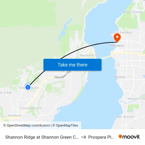 Shannon Ridge at Shannon Green Court to Prospera Place map