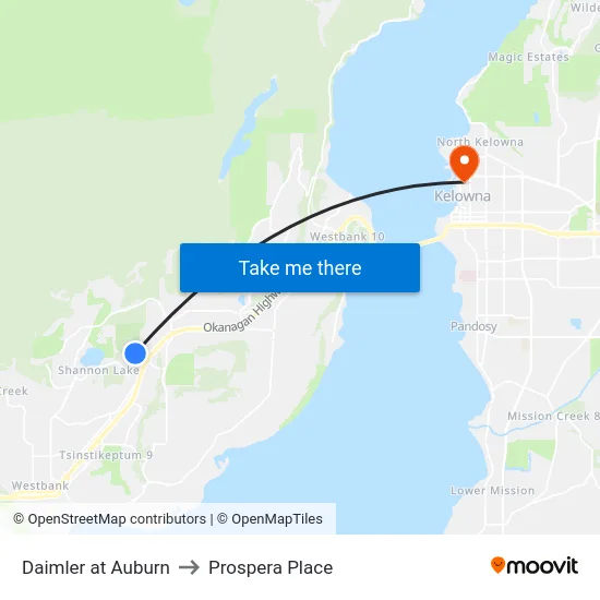 Daimler at Auburn to Prospera Place map
