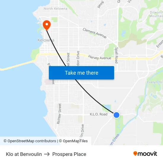 Klo at Benvoulin to Prospera Place map