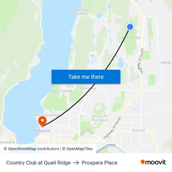 Country Club at Quail Ridge to Prospera Place map