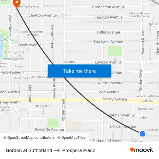 Gordon at Sutherland to Prospera Place map