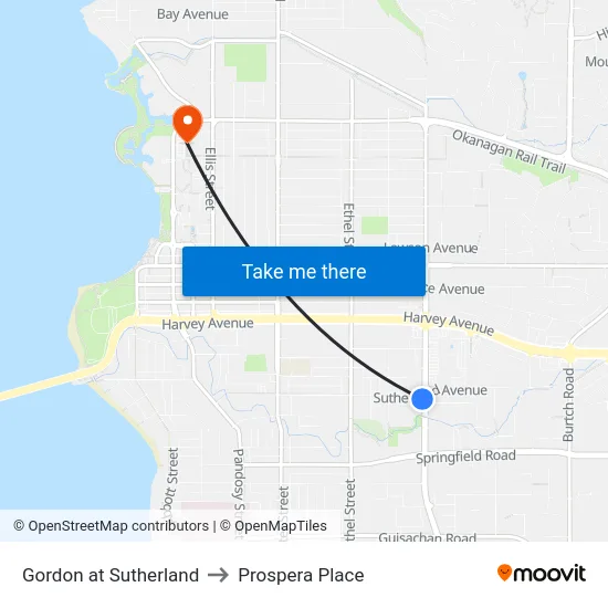 Gordon at Sutherland to Prospera Place map