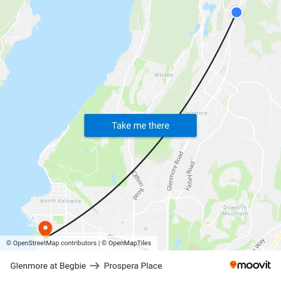 Glenmore at Begbie to Prospera Place map