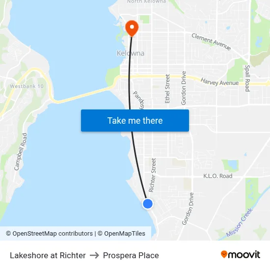 Lakeshore at Richter to Prospera Place map
