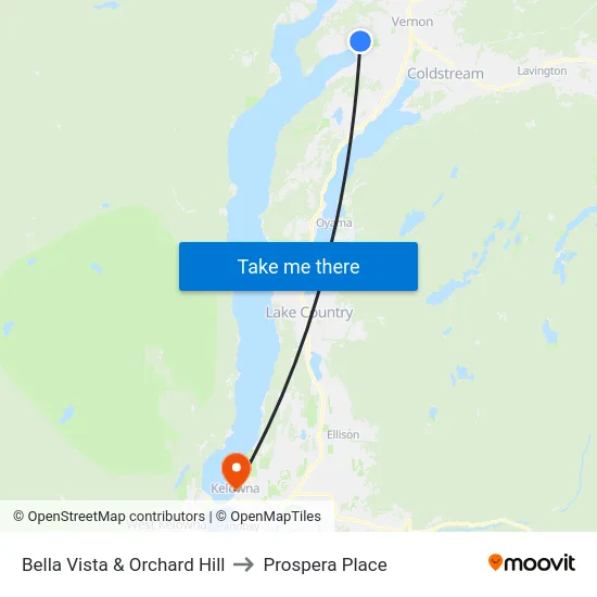 Bella Vista & Orchard Hill to Prospera Place map