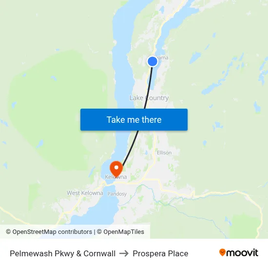 Pelmewash Pkwy & Cornwall to Prospera Place map