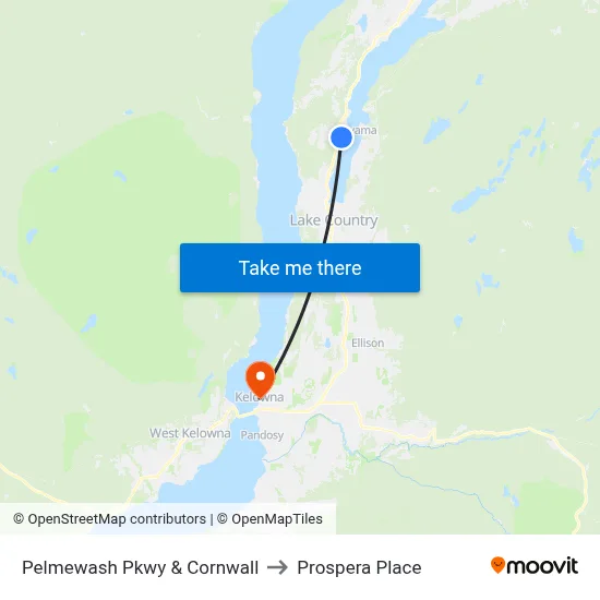 Pelmewash Pkwy & Cornwall to Prospera Place map