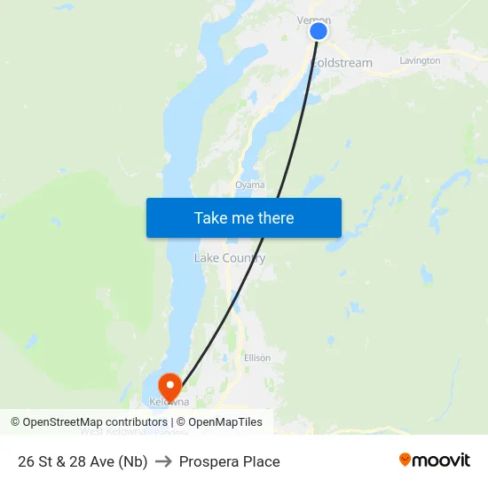 26 St & 28 Ave (Nb) to Prospera Place map