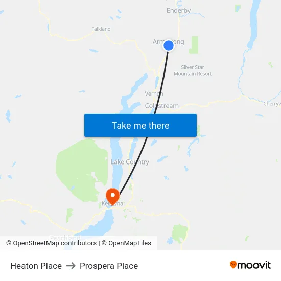 Heaton Place to Prospera Place map