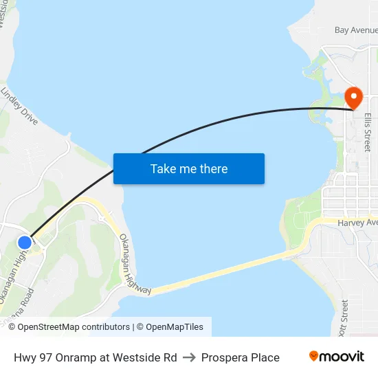 Hwy 97 Onramp at Westside Rd to Prospera Place map