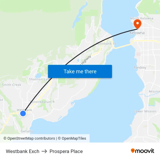 Westbank Exch to Prospera Place map