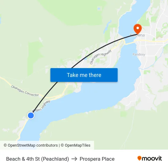 Beach & 4th St (Peachland) to Prospera Place map
