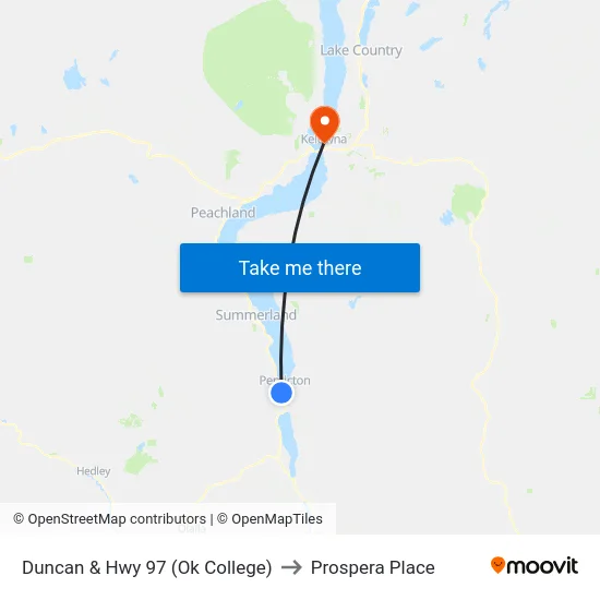 Duncan & Hwy 97 (Ok College) to Prospera Place map