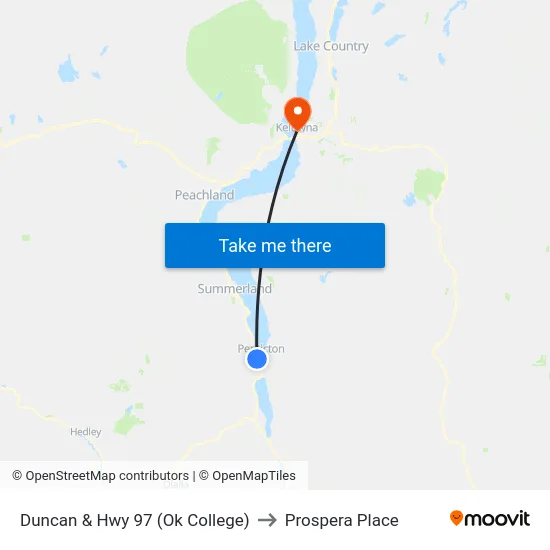 Duncan & Hwy 97 (Ok College) to Prospera Place map