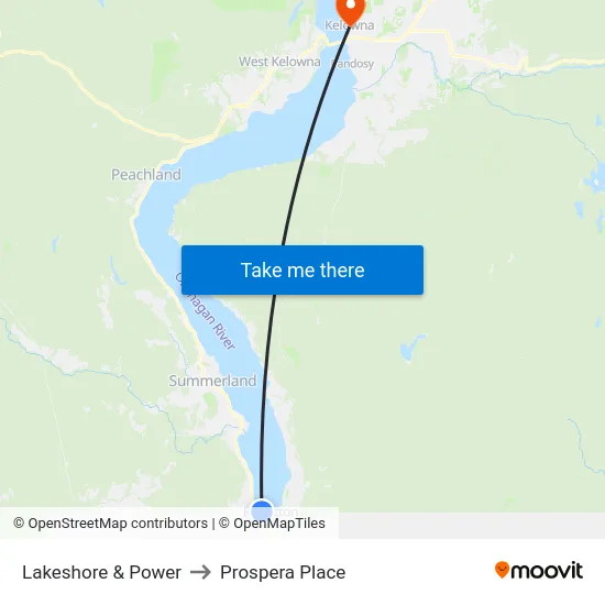 Lakeshore & Power to Prospera Place map