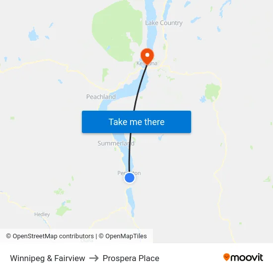 Winnipeg & Fairview to Prospera Place map