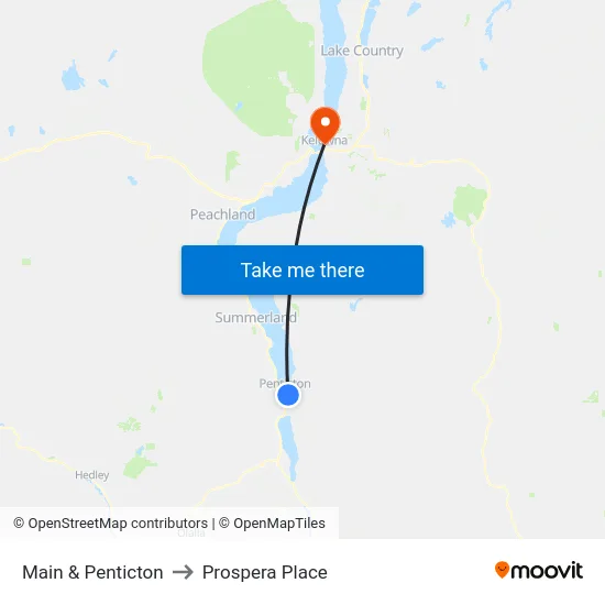 Main & Penticton to Prospera Place map