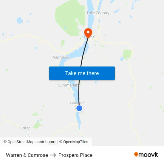 Warren & Camrose to Prospera Place map