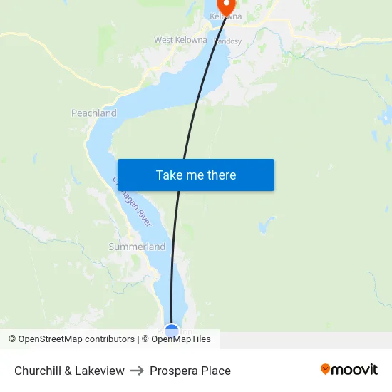 Churchill & Lakeview to Prospera Place map