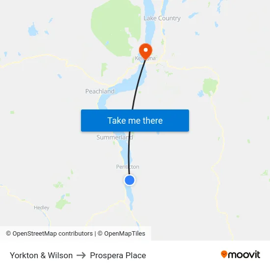 Yorkton & Wilson to Prospera Place map