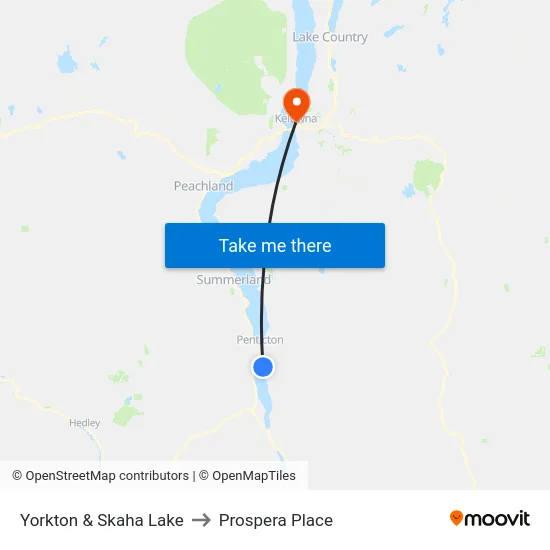 Yorkton & Skaha Lake to Prospera Place map