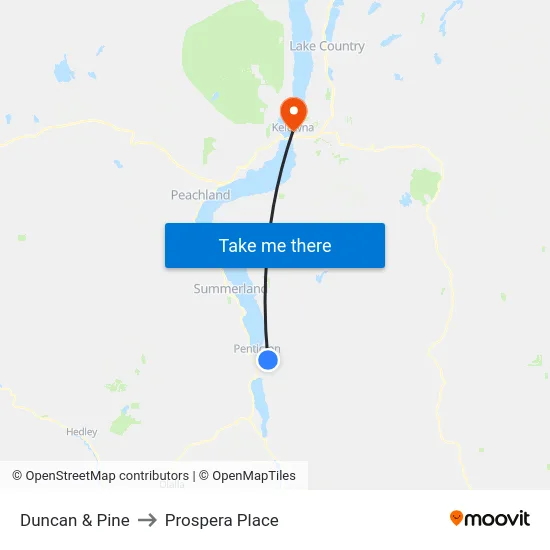 Duncan & Pine to Prospera Place map