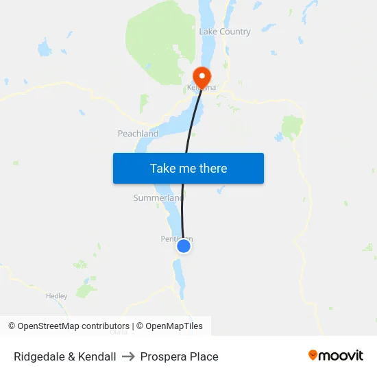Ridgedale & Kendall to Prospera Place map