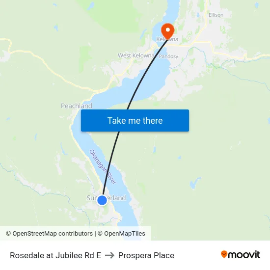 Rosedale at Jubilee Rd E to Prospera Place map