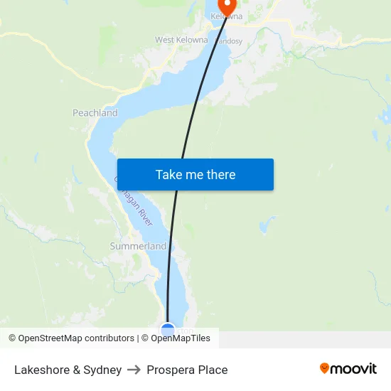 Lakeshore & Sydney to Prospera Place map