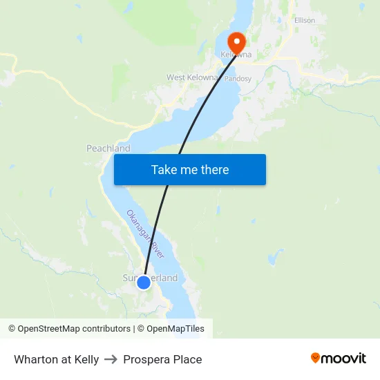 Wharton at Kelly to Prospera Place map