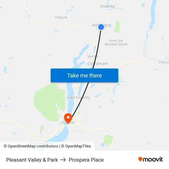 Pleasant Valley & Park to Prospera Place map