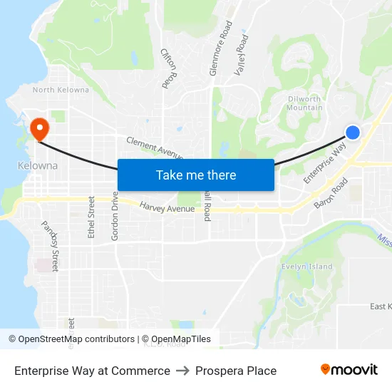 Enterprise Way at Commerce to Prospera Place map