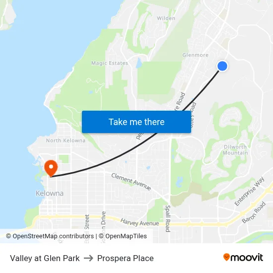 Valley at Glen Park to Prospera Place map