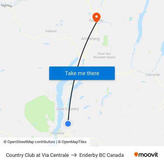 Country Club at Via Centrale to Enderby BC Canada map