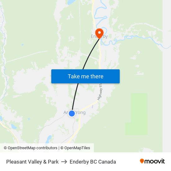 Pleasant Valley & Park to Enderby BC Canada map