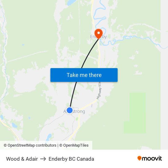 Wood & Adair to Enderby BC Canada map