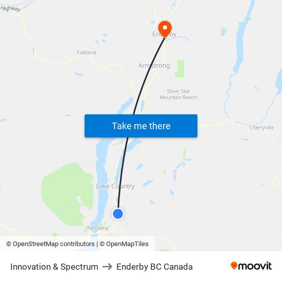 Innovation & Spectrum to Enderby BC Canada map