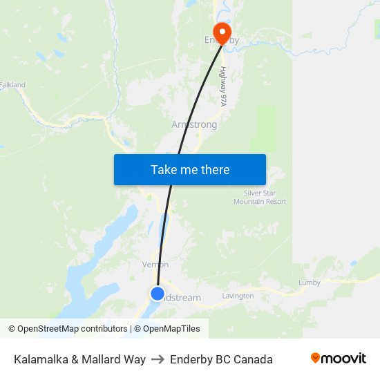 Kalamalka & Mallard Way to Enderby BC Canada map