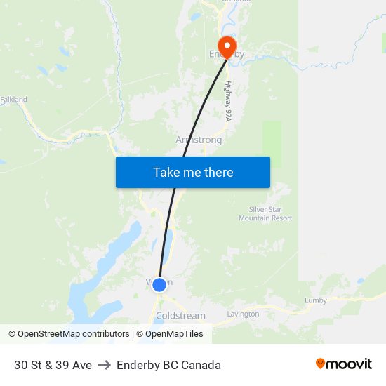 30 St & 39 Ave to Enderby BC Canada map