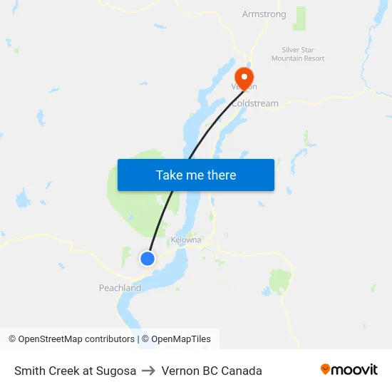 Smith Creek at Sugosa to Vernon BC Canada map