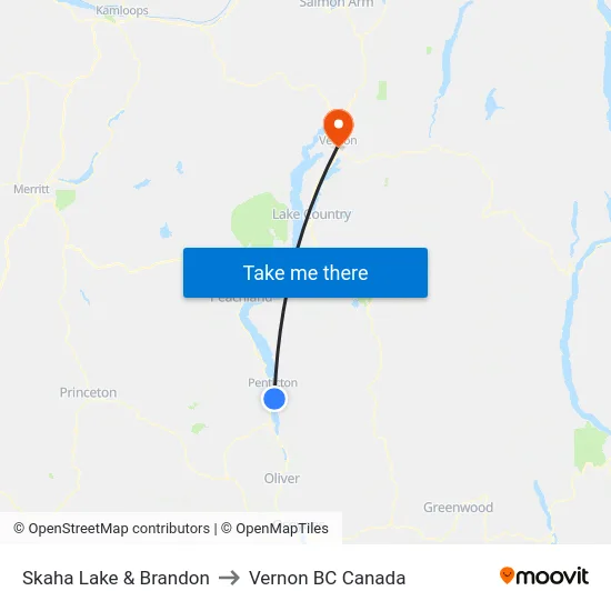 Skaha Lake & Brandon to Vernon BC Canada map