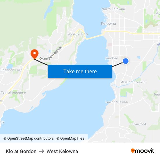 Klo at Gordon to West Kelowna map